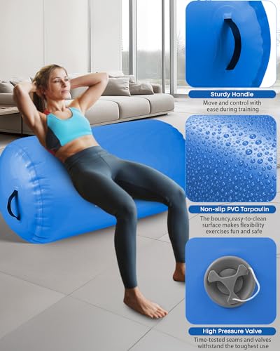 Air Barrel - Air Roller Gymnastics Barrel for Back Handspring Trainer, Air Tumble Mat with Pump for Gym Training/Yoga Balance Exercise/Cheerleading/Home and Outdoor Use - color: All Blue, size: 39.4x23.6inch