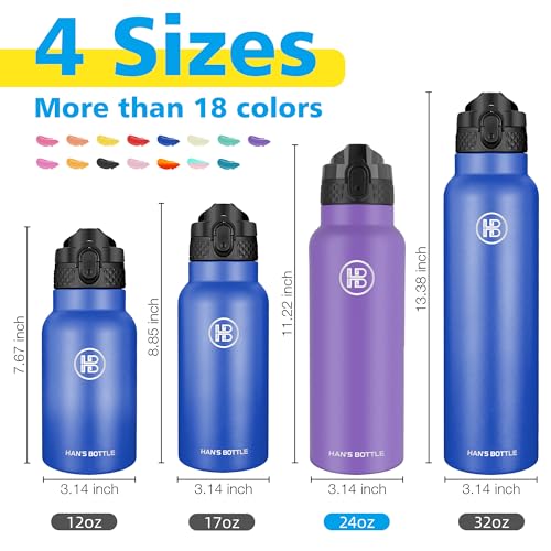 Han's Bottle Sports Water Bottle - 24 Oz, Straw Lid, Leak Proof, Vacuum Insulated Stainless Steel, Double Walled, Thermo Mug,Purple - color: Purple, size: 24 Ounces