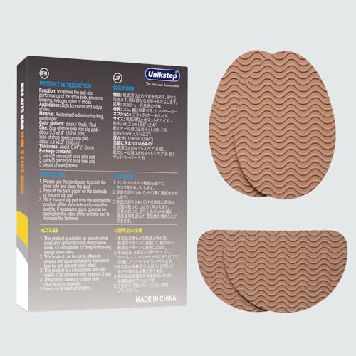 UNIKSTEP 6 Pairs (12 Pieces) Shoe Sole Non Slip Pads, Anti Skid Self Adhesive Rubber Grips, Shoe Bottom Front Sole and Heel Noise Reduction Protector Cushions (Khaki with Wave Pattern) - color: Khaki With Wave Pattern