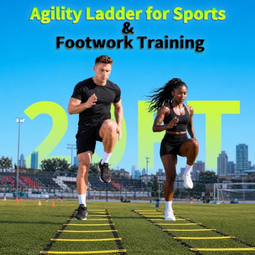 20ft Adjustable Agility Ladder with Carry Bag Training Equipment for Footwork Drills | Football Training Equipment & Speed Ladder for Soccer, Basketball – Fitness Feet Training