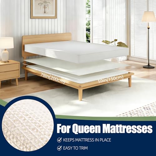 Non Slip Mattress Gripper, Anti-Slip Pad Prevents Mattress Sliding & Holds Bed in Place, Easy Trim Gripper Pads for Sofa, Couch, Chair Cushions, Stops Mattress Topper from Slipping (Queen (59" x 78")) - size: Queen