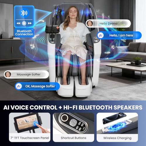 4D Massage Chair Full Body, Unique 2026 Space Walk & Ankle Stretch, Zero Gravity SL-Track Shiatsu Massage Chair Recliner with Electric Calfrest Extension & Foot Rollers, AI Voice, S002 White - color: White