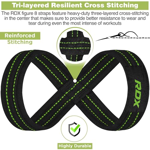 RDX Weight Lifting Straps Figure 8, Anti Slip Strap with Cuffs Wrist Support for Gym Workout Deadlift Powerlifting Bodybuilding Weightlifting, Fitness Strength Training, Hand Bar Grip for Men - color: BLACK ARMY GREEN, size: Small