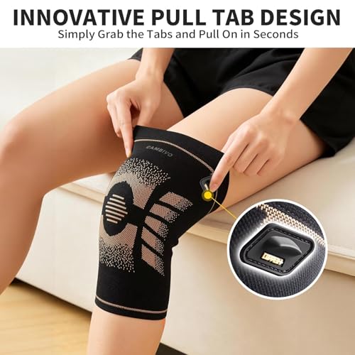 CAMBIVO 2 Pack Copper Knee Brace for Women Men, Pain Relief Knee Support, M | Copper infused for pain relief & circulation | Pull tabs easy on/off | Non-slip compression for arthritis, running, gym - size: Medium