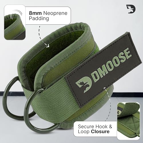 DMoose Ankle Strap for Cable Machine - One Size Fit with Premium Padding, Workout Kickback Ankle Cuffs, Ankle Bands for Working Out, Booty Workouts, Leg Extension, Hip Abductors & Lower Body Exercises - color: Olive Green - Pair