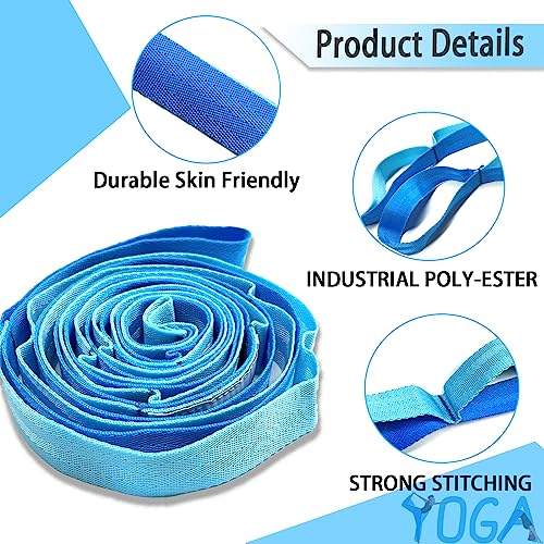 Stretching Strap Yoga Strap with Loops, Stretch Straps for Physical Therapy, Non-Elastic Exercise Strap for Pilates, Dance and Gymnastics with Workout Guide - color: Blue/Light Blue