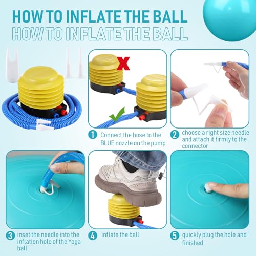 Leyndo 4 Pcs 26 Inch Yoga Exercise Ball Pilates Pregnancy Birthing Fitness Ball with Quick Pump Anti Burst for Improved Posture, Balance, Yoga, Pilates, Training - color: Turquoise Color