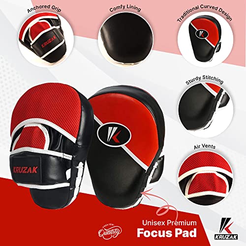 Kruzak Premium Boxing Gloves and Focus Mitts Set for Kickboxing and Muay Thai MMA Training| Focus Pads and Training Gloves | Fitness Kit for Martial Arts & Karate | 08, 10, 12, 14, 16 oz Gloves - color: Black and Red, size: 10 oz