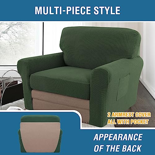 H.VERSAILTEX Multi-Pieces Chair Covers Stretch Couch Covers Form Fitted Seat and Back Cushions Covers (1 Seat Cover Plus 1 Back Cusion Cover, Bonus 2 Armrest Covers), Bronze Green - color: Bronze Green, size: 1 SEAT COVER + 1 BACK COVER+ 2 ARMREST COVERS