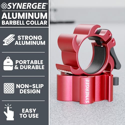 Synergee Aluminum Barbell Collars – 2" Olympic Locking Clamps - color: Red