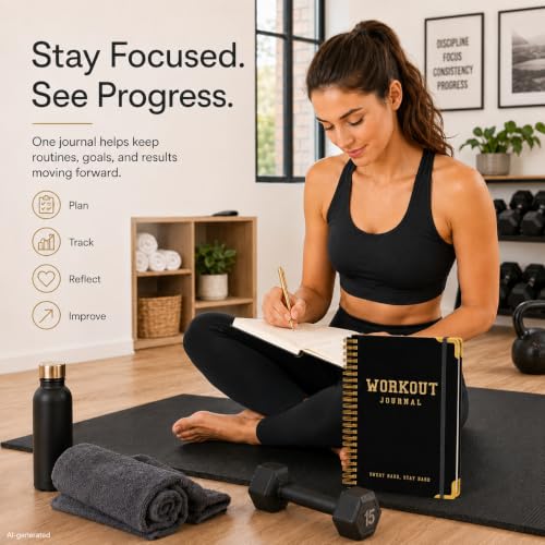 Workout Journal Fitness Tracker Planner for Men & Women, Exercise Log Book to Track Gym & Home Training, Goals, Sets, Reps & Progress, 142 Pages, A5 5.7" x 8.2" Portable Hardcover with Metal Corners, Black - color: Black