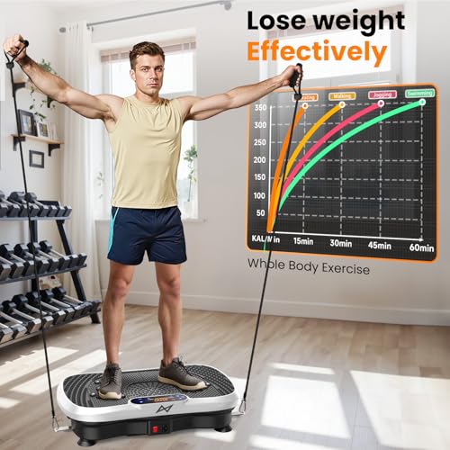 AXV Vibration Plate Fitness Platform Exercise Machine Vibrating Shaking Full Body Shaker Workout Vibrate Stand Shake Board Sport for Weight Loss Fat Burner for Gym Home Office - color: BT.PRO.WHITE