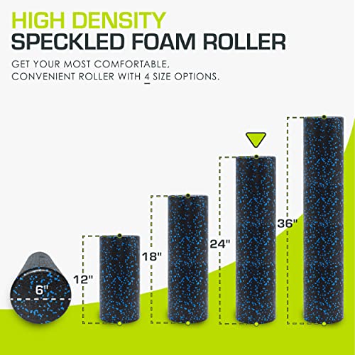 ProsourceFit High Density Foam Rollers 24 - inches long, Firm Full Body Athletic Massage Tool for Back Stretching, Yoga, Pilates, Post Workout Muscle Recuperation, Black/Blue - color: Black/Blue, size: 24"H x 6"D