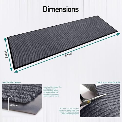 MaxMat® 4-Pack Extra Large 3x5 Ft Heavy Duty Door Mats – Tough Rubber Backing, Traps Mud, Dirt & Water, Low-Profile, Easy to Clean – Ideal for Front Door, Back Door, Garage & Mudroom (Grey) - color: Grey, size: 3 x 5 Feet - 4 Pack