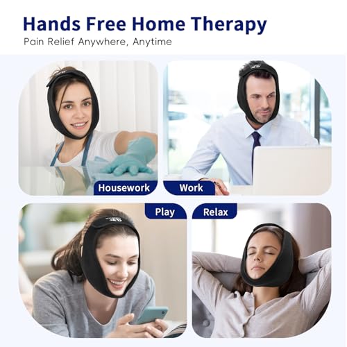 Wisdom Teeth Ice Pack Head Wrap for Pain Relief - Cold Hot Therapy for Face, Jaw & Oral Surgery with 4 Gel Packs, TMJ, Tooth Extraction, Tonsillectomy Recovery-Black - color: Black