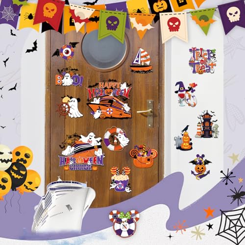 RiVolTa Halloween Cruise Door Magnetic - 16 Pcs Mouse Pumpkin Ship Cabin Decorations Magnets Stickers Funny Ghost Boo Anchor Stateroom Decals Accessories for Carnival Holiday Party Sign Garage Decor - style: Halloween
