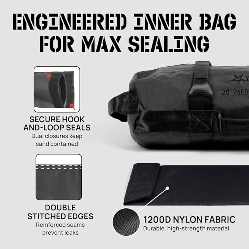 Yes4All Sandbags for Working Out, Adjustable Sand Bags for Weight Training with Handles, Multiple Colors & Sizes 5-200lbs - color: F. Black - M (25-75 Lbs)