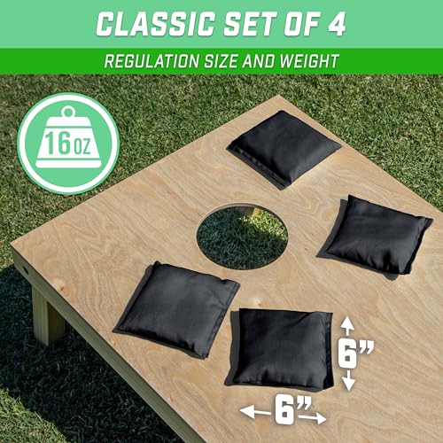 GoSports Classic Cornhole Bean Bags Set of 4-16 Colors Available - Regulation All Weather, Mix and Match - color: Black