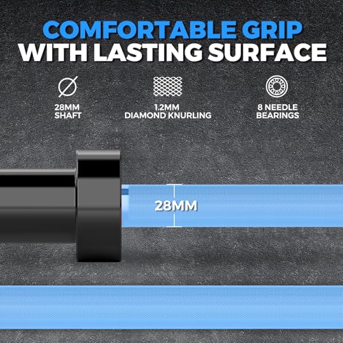 7FT Alloy Steel Olympic Barbell, 1500LB 45LB | 28mm knurled grip bar with needle bearings, chrome finish, 2-inch plate fit, and 1500LB capacity for heavy lifts - color: Blue&Black