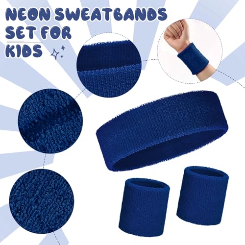 Bememo 36 Pcs Neon Sweatbands Set Soccer Party Favors Cotton Headbands Wristband Sweat Bands Soccer Mom Essentials for Football Fans Sporting Events 80 90s Glow Party - color: Dark Blue, size: Small