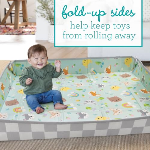 Infantino Foldable Foam Play Mat Reversible 57x57 in, Animals | Reversible design with two sides to play, Lightweight & portable, Water-resistant & wipeable, Folds flat for easy storage - style: Animal-Themed Foam Mat