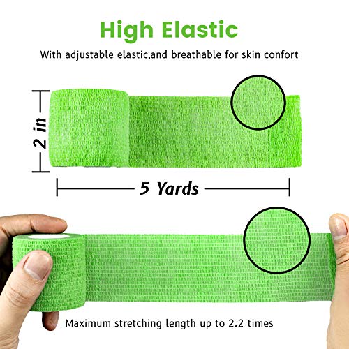 FRESINIDER 9 Rolls Self Adhesive Wrap Athletic Tape Gauze, Breathable Elastic Cohesive Bandage for Sports Injury & Pet (7 Pcs 2" x 5 Yards + 2 Pcs 1" X 5 Yards) (Fluorescent Green) - color: Fluorescent Green
