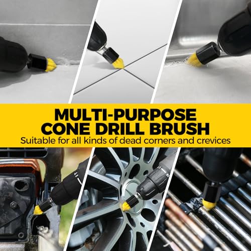 Holikme 30Piece Drill Brush Attachment Set - Power Scrubber Cleaning Kit | Buffing Sponges, Nylon Grout Tools, Tile Bathtub Shower Floors Kitchen Car Interior Detailing, Cleaning Supplies - color: Yellow