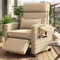 GarveeLife Outdoor Recliner Chair, PE Wicker Lounge Chair with Adjustable 145° Lay-Flat Backrest, Independent Footrest & Side Table, Plush Cushion for Patio, Poolside, Backyard in Brown - color: Brown Rattan + Khaki Cushion