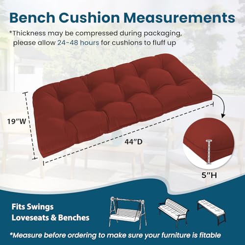 Tufted Bench Cushions for Outdoor Furniture, 44" x 19" Porch Swing Cushions Filled with Foam, Overstuffed Patio Cushions for Bench Loveseat with 2-3 Seats,Thick and Water Resistant, Brick Red - color: Brick Red, size: 44" x 19" x 5"