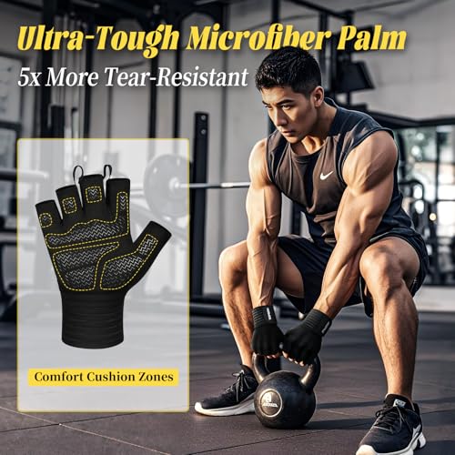 HOZMOZ Weight Lifting Gloves with Wrist Support, Gym Workout Gloves for Men Women, Full Palm 6mm Padded & Grip, Exercise Wrist Wraps for Weightlifting, Fitness, Strength Training - size: Medium