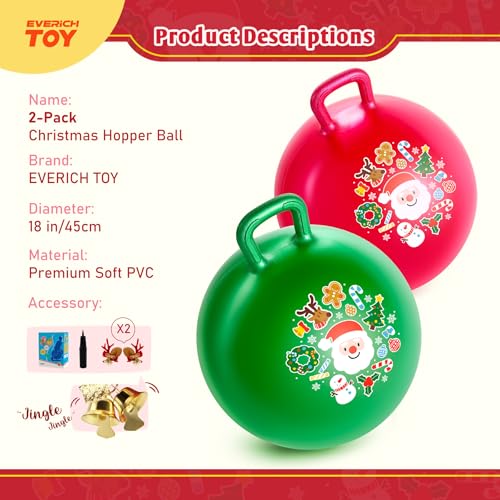 2-Pack Hopper Ball for Kids 18In Sit On Bouncy Ball with Handle with Christmas Reindeer Ears, The Top Green & Red Christmas Boys Girls Gifts for 4 5 6 7 8 Yr Old Indoor Outdoor Active Play - color: Red + Green Christmas, size: Age:4-8(18''/45cm)
