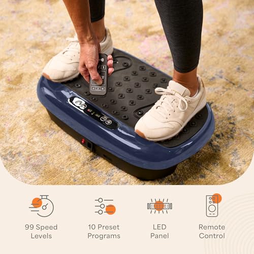 Lifepro HexaPlate Lite Vibration Plate Exercise Machine — Magnetic Acupoints, 99 Speeds & 10 Presets Vibration Platform Machine with Resistance Bands — Vibrating Plate for Lymphatic Drainage & Toning - color: Blue