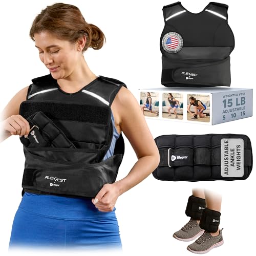 Lifepro Adjustable Weighted Vest for Women & Men - Flexvest 15 or 20 lb Workout Vest – Reflective Fitness Weight Vest with Phone Pocket for Running, Cardio, Strength Training - size: Women