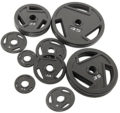 Signature Fitness Olympic 2-Inch Cast Iron Plate Weight Plate for Strength Training and Weightlifting, Multiple Sizes - color: 25LB Pair, style: Style #3