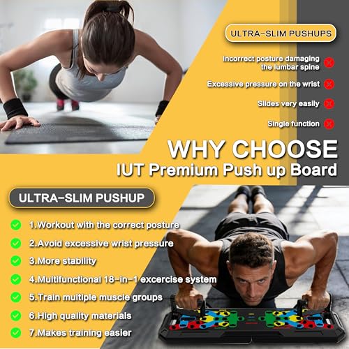 IUT Push Up Board, Portable Home Workout Equipment, All-in-One Fitness Exercise Equipment for Home Gym, Full Body Strength Training Equipment with Pilates Bar, Resistance Bands, Ab Roller for At Home Workout