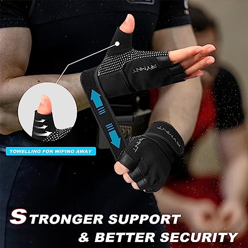 Workout Gloves with Wrist Wrap Support, Weight Lifting Gloves with Full Palm Protection & Extra Grip for Men Women Gym Exercise, Fitness, Weightlifting, Pull ups - color: Aron Black, size: Medium