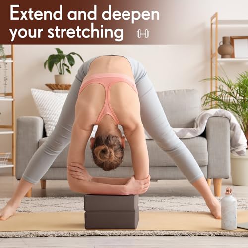 RoundFunny 4 Pack Yoga Blocks Non Slip Pilates Brick Foam Blocks Pilates Dance Gymnastics Workout Fitness Props Tool for Stretching Meditation and Exercise - color: Brown