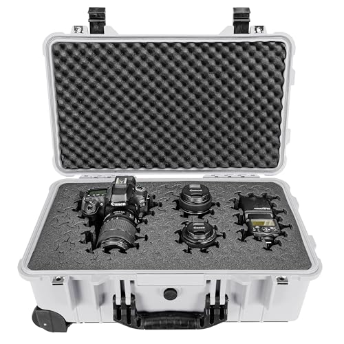 Eylar 22" Carry-On Roller Hard Case With Ragar Reconfigurable & Reusable XP Crosslink Foam, Waterproof, Shockproof For Equipment, Drones And Cameras, TSA Standard (2 Ragar Layers) (White) - color: White