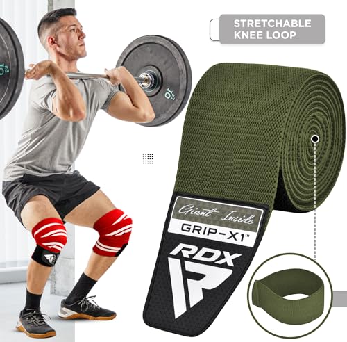 RDX Knee Wraps for Weightlifting, 78” Elasticated Straps Power Lifting Leg Press Support Gym Fitness Squats Workout Men Women - color: Army Green