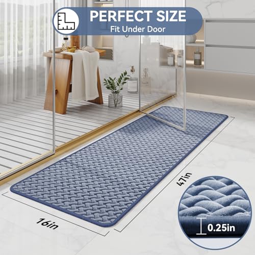 YDKGL Bathroom Runner Rug Non Slip, Super Absorbent Quick Dry Long Bath Mat, Foam Weave Texture Rubber Backing Ultra Thin Bathroom Mats Fit Under Door Bathroom Floor Bathtub Shower, 16"x 47" - color: Blue, size: 16"x 47"