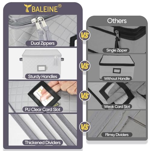 BALEINE China Storage Containers, Sturdy Quilted Wine Glass Storage, Plate Organizer with Carry Handles, Moving Boxes for Dishes, Cups, Mugs and Stemware (Wine Glasses, Soft Shell Grey) - color: Grey, style: Wine Glasses-Soft Shell
