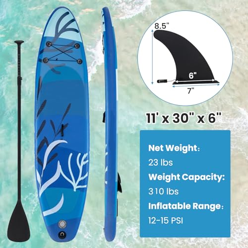KOTEK 10FT/11FT Inflatable Paddle Board, SUP Paddleboard with Hand Pump, Safety Leash, Repair Kit, Carry Bag, Non-Slip EVA Deck, Stand Up Paddle Board for Youth & Adults - size: 11 FT, style: Seaweed