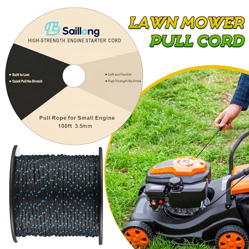 3.5mm 100' Starter Rope, Pull Cord Rope for Small Engine with 2 Starter Handle, Diameter High wear Resistant, Low Stretch, Replacement for Lawn Mower Chainsaw Trimmer Edger Brush Cutter Engine - color: Black & Blue, size: 3.5mm