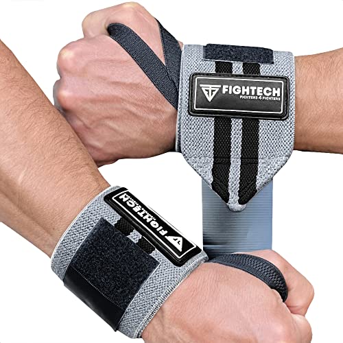 FIGHTECH Wrist Wraps for WeightLifting | 18 inch Professional Grade Lifting Wrist Wraps | Best for Powerlifting Competition, Strength Training, Bodybuilding (Gray, 18 Inch) - color: Gray