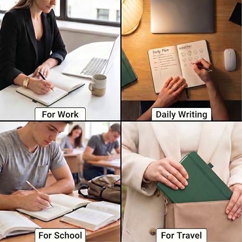 &And Per Se Dotted Journal Notebook (5 Packs), A5 Hardcover Leather Dotted Journal, 160 Pages 100 gsm Thick Paper, 3 Sheets of Stickers Included- 5.7'' x 8'' (Green - color: Green, style: 5 Pack-Dotted