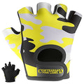 Contraband Pink Label 5217 Women's Design Series Camo Print Lifting and Rowing Gloves (Pair) - Lightweight Vegan Medium Padded Microfiber Amara Leather w/Griplock Silicone - color: Yellow, size: Large