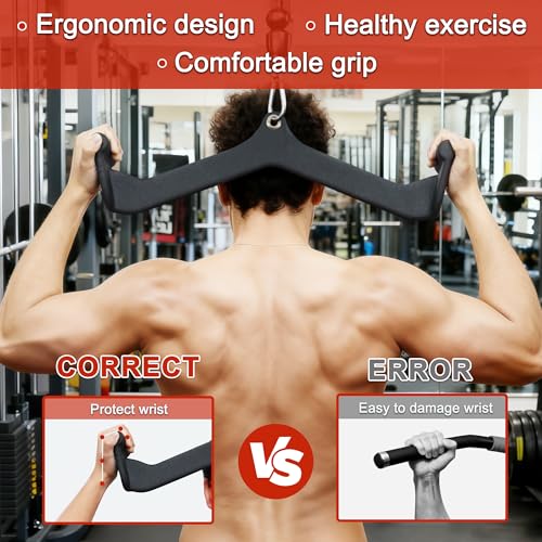 Fitvids LAT Pulldown Attachments, 5 Pieces Cable Machine Rowing Bar Set, Back Bicep Curl Tricep Lat Pull Down Strength Training Handles, Home Gym Fitness Cable Attachments with Non-Slip Rubber Coating - color: Graphite