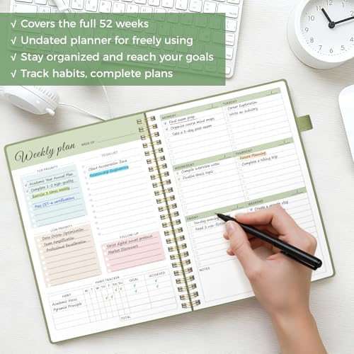 Oucaru Undated Weekly Planner, 8.5"x11", A4 Size To Do List Notebook with Goal & Habit Tracker Organizer, 52 Weekly Planner Notebook with Spiral Binding for Office Home School Supplies - size: A4-Green, style: Weekly Planner