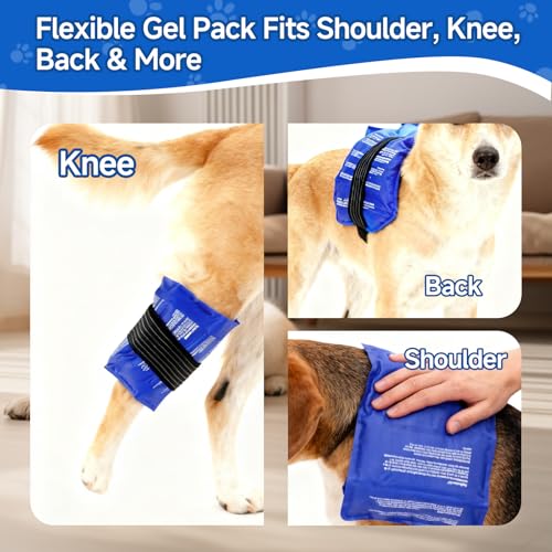 Dog Gel Ice Packs, Reusable Hot and Cold Ice Packs for Dog Injuries, Joint Pain, Muscle Soreness, Pain Relief, Post-Surgery Recovery, Adjustable Pet Gel Wrap for Dog's Knees, Back and Shoulders