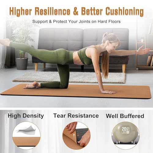 Umineux Cork Yoga Mat 1/4 & 2/5 Inch Thick 72 x 26 in | Thick Cork and TPE Non Slip Yoga Mats for Women Men, Sweat Proof, Sustainable, Great for Hot Yoga & Workouts - color: Brown, size: 10MM